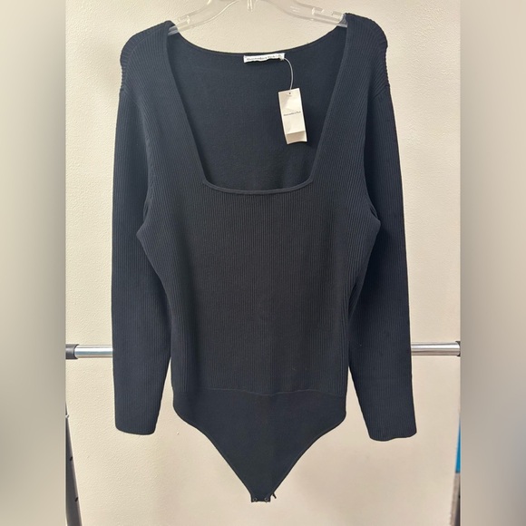 XL- Abercrombie & Fitch Long-Sleeve Ottoman‎ Squareneck Black Bodysuit. New - Picture 1 of 4
